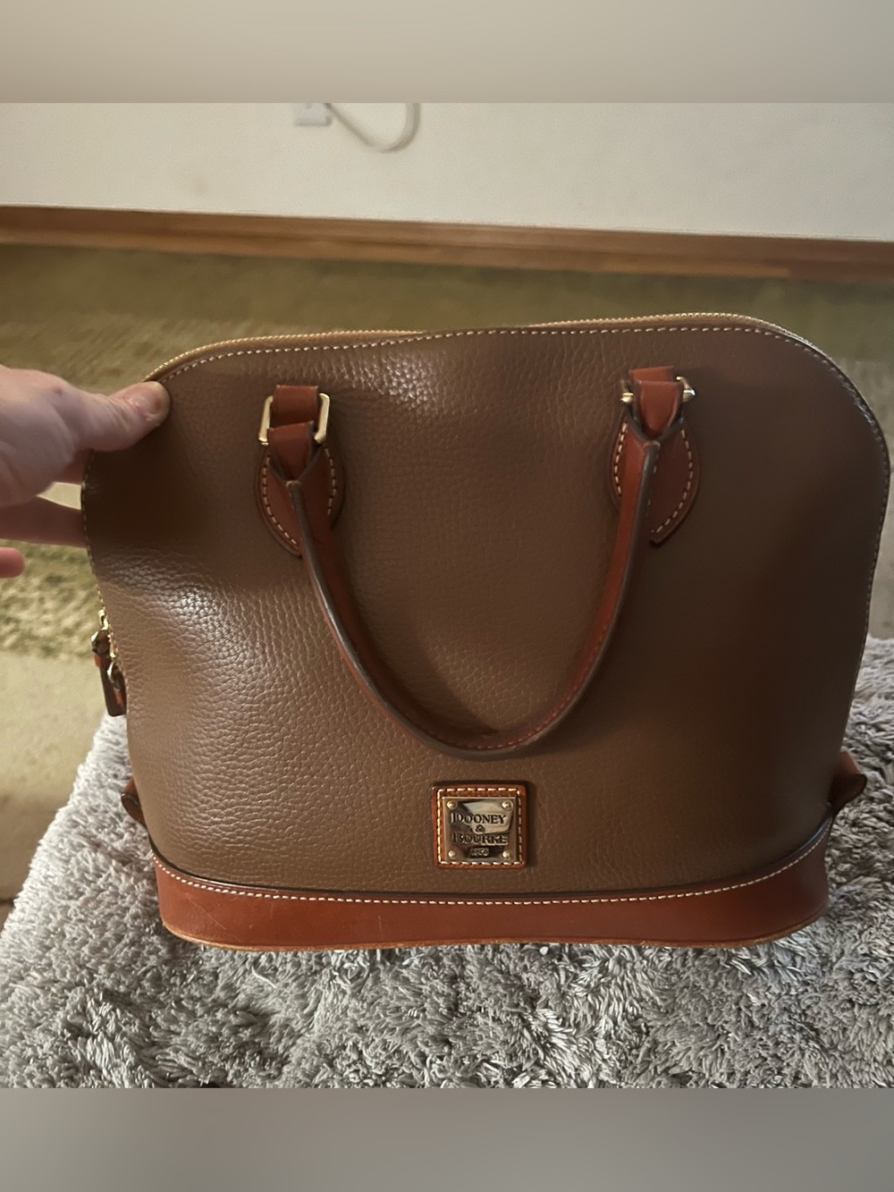 Dooney & Bourke Brown Leather Dome Satchel with Cognac Trim